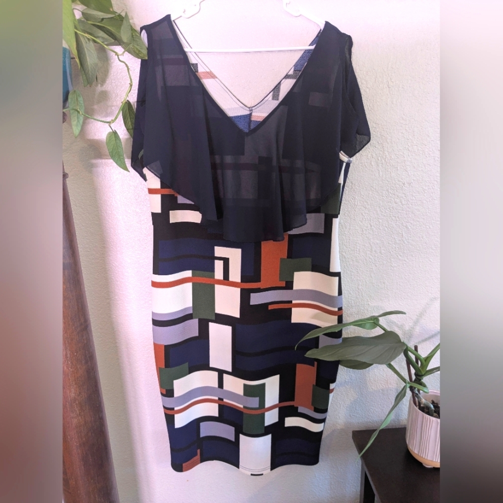 Emery Rose Geometric Multicolor Dress With Overlay SZ 2XL